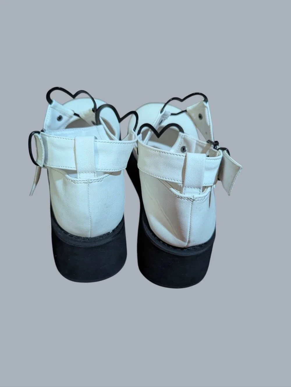 Goth Grunge Demonia Sprite White Black Platform Mary Jane Heart Buckle Shoes
